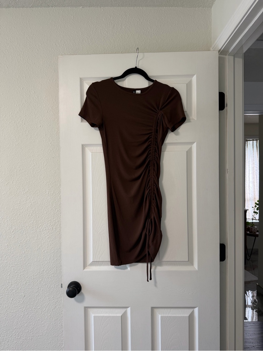 H&M Brown Ruched Side Mini Dress